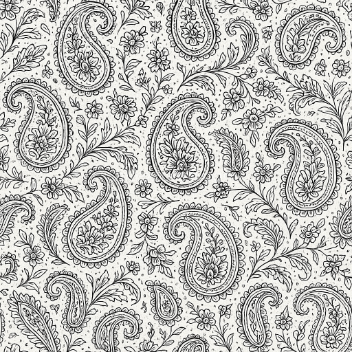 Preview — AI-Generated Seamless PBR Texture — A seamless surface texture of paisley pattern black and white intricate No refle…