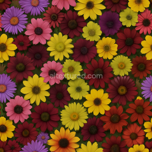 AI-Generated Seamless PBR Texture — seamless perennial flowers top view. colors: purple rose yellow greenish/yellowi…