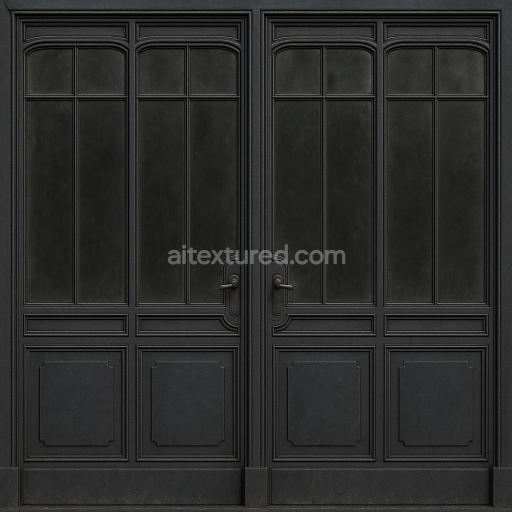 AI-Generated Seamless PBR Texture — Seamless dark metal shop door inspired by late 19th-century historicist architectu…