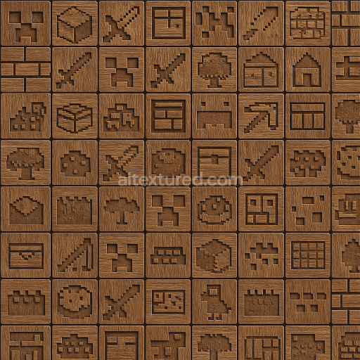 Preview — AI-Generated Seamless PBR Texture — Decorative wooden wall panel with Minecraft design