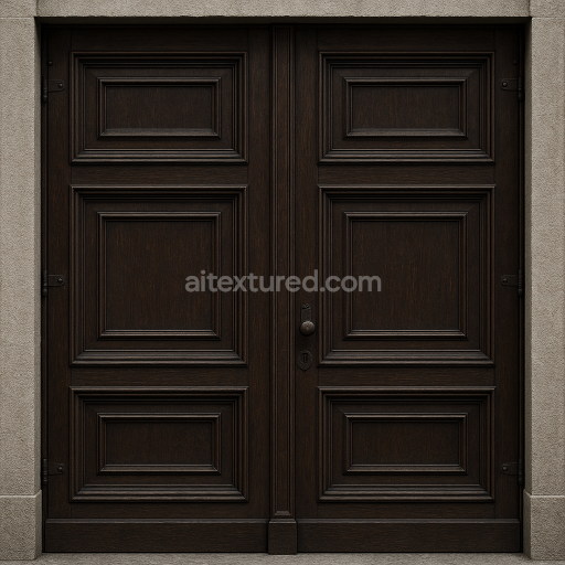 AI-Generated Seamless PBR Texture — Front-facing, seamless architectural texture of a tall, rectangular double-leaf woo…