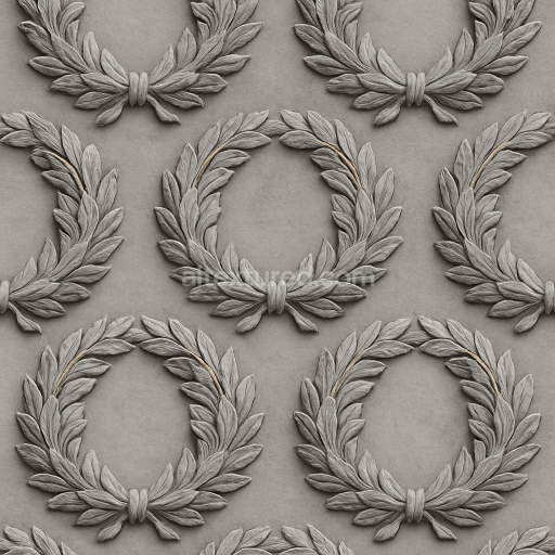 AI-Generated Seamless PBR Texture — seamless black and white texture of a classical architectural wreath relief, finely…