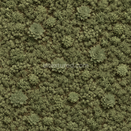 AI-Generated Seamless PBR Texture — Realistic green roof texture, detailed close-up with various succulents (sedum, sem…