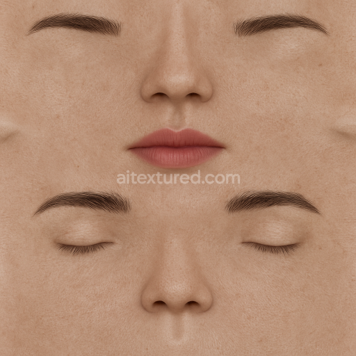 AI-Generated Seamless PBR Texture — Face texture with lips and eyebrows