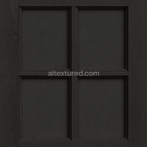 AI-Generated Seamless PBR Texture — create a wooden window in light black partitioned in four parts. the ratio is 13 hi…