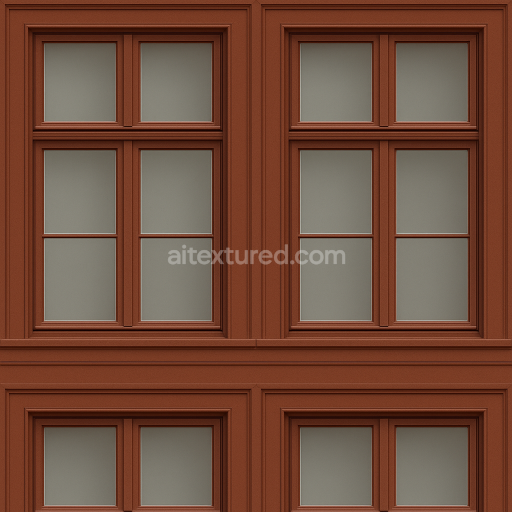 AI-Generated Seamless PBR Texture — Seamless, tileable PBR texture of a classic double-sash wooden window from historic…