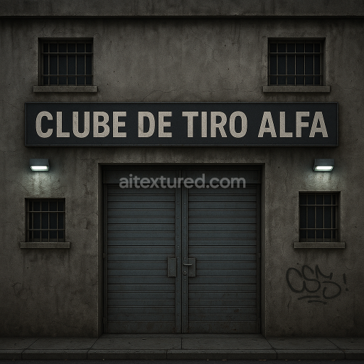 AI-Generated Seamless PBR Texture — “Crie uma imagem PNG realista (1024x1024) mostrando a fachada de um clube de tiro u…
