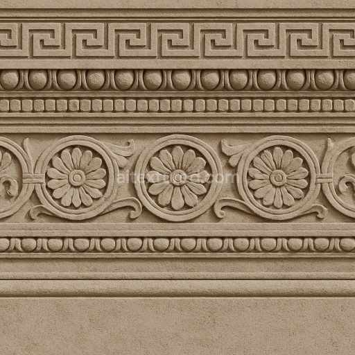 AI-Generated Seamless PBR Texture — Seamless tileable decorative stone frieze texture inspired by 19th-century histori…