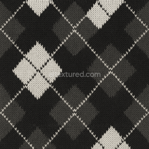 AI-Generated Seamless PBR Texture — classic argyll pattern knit diamond shape black and white Seamless tileable real…