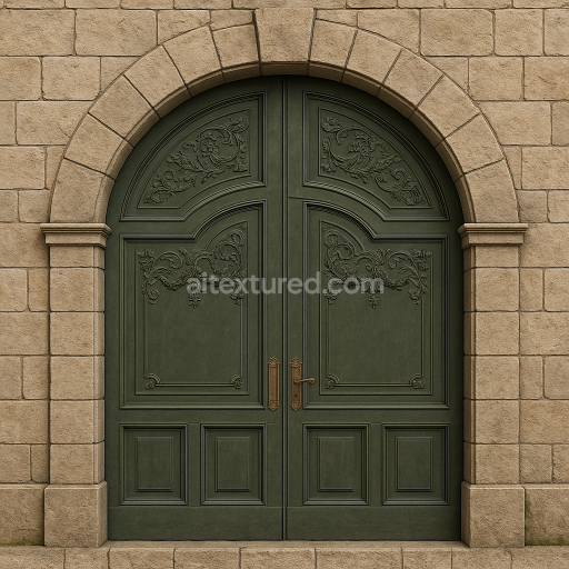 AI-Generated Seamless PBR Texture — A seamless, ultra-detailed PBR texture (4096×4096 px) showing a baroque-style arche…