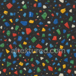 Generated seamless “Generate a high-resolution (4K) terrazzo-style material texture made entirely fr om recycled plastic. The base should be a deep, matte black plastic, with embedded chips and speckles of various coloured plastic fragments (e.g., red, blue, green, yellow,  texture 1024x1024 PBR