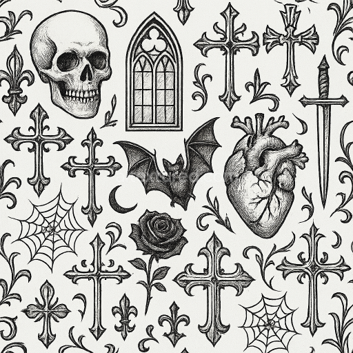 AI-Generated Seamless PBR Texture — &quot;goth tattoo design, black lines, transparent background, high detail, PNG, seamles…