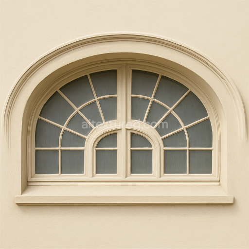 AI-Generated Seamless PBR Texture — Realistic close-up of a horizontal half oval dormer window (“halbes Ochsenauge”), s…