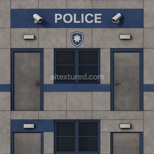 AI-Generated Seamless PBR Texture — Generate a seamless PBR texture of a police station exterior. Include gray concrete…