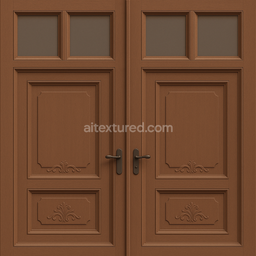 AI-Generated Seamless PBR Texture — Seamless, tileable PBR texture of a traditional double-leaf wooden gate in a warm m…
