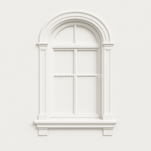 AI-Generated Seamless PBR Texture — one european style window without any shadows in white, upper part rounded, neutral…