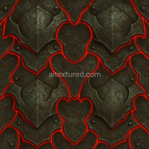 AI-Generated Seamless PBR Texture — MU Mobile shoulder armor texture, oxidized metal, deep green rust and pitting, glow…