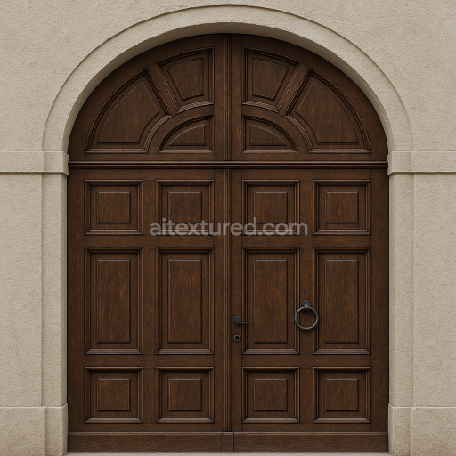 AI-Generated Seamless PBR Texture — Front-facing, seamless architectural texture of a historic double-leaf arched woode…