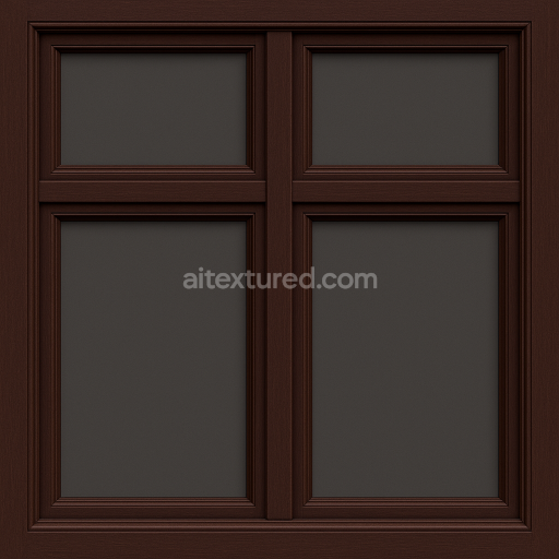 AI-Generated Seamless PBR Texture — Seamless, tileable PBR texture of a traditional double-sash wooden window in a dark…