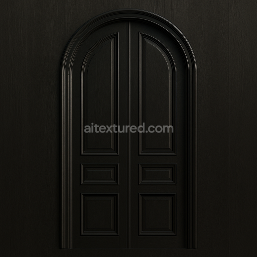 AI-Generated Seamless PBR Texture — Realistic 19th-century historicist arched wooden door without any stone frame or d…