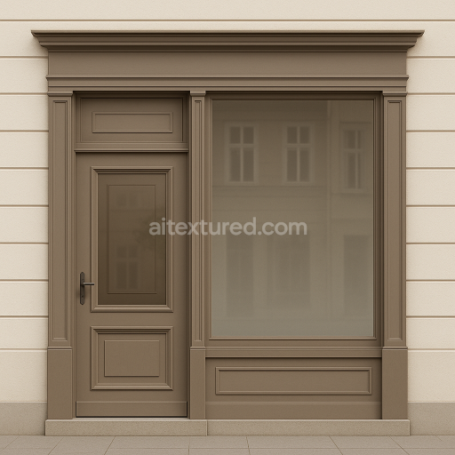 Preview — AI-Generated Seamless PBR Texture — ULTRA-PRECISE UPDATED PROMPT (ENGLISH) Shop entrance with unified wooden frame (doo…