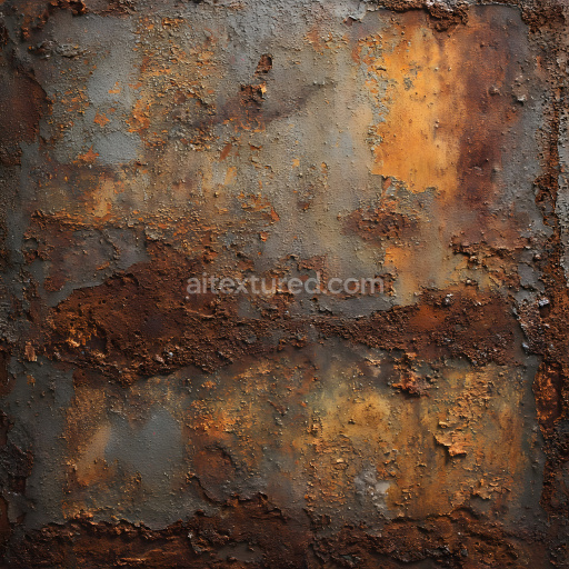 Seamless 3D Rusty Metal PBR Texture with Cracked, Peeling, and Pitted Surface