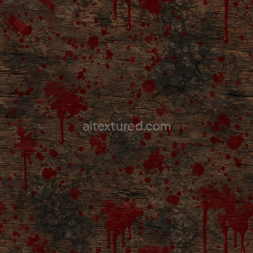 Seamless 3d texture pbr 8k blood splatter with dripping blood on cracked leather and old wood