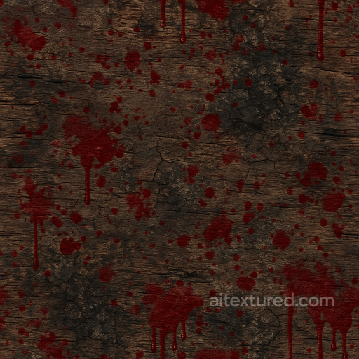Blood Splatter With Dripping Blood On Cracked Leather And Old Wood seamless Halloween PBR texture