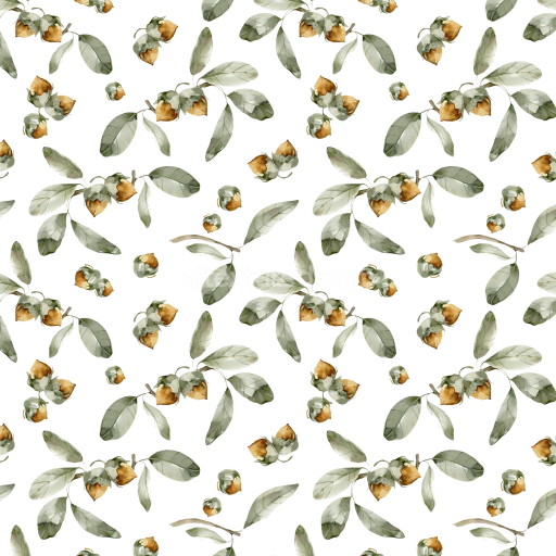 Seamless 3D PBR Texture of Watercolor Greenery with Soft Leaves and Floral Buds