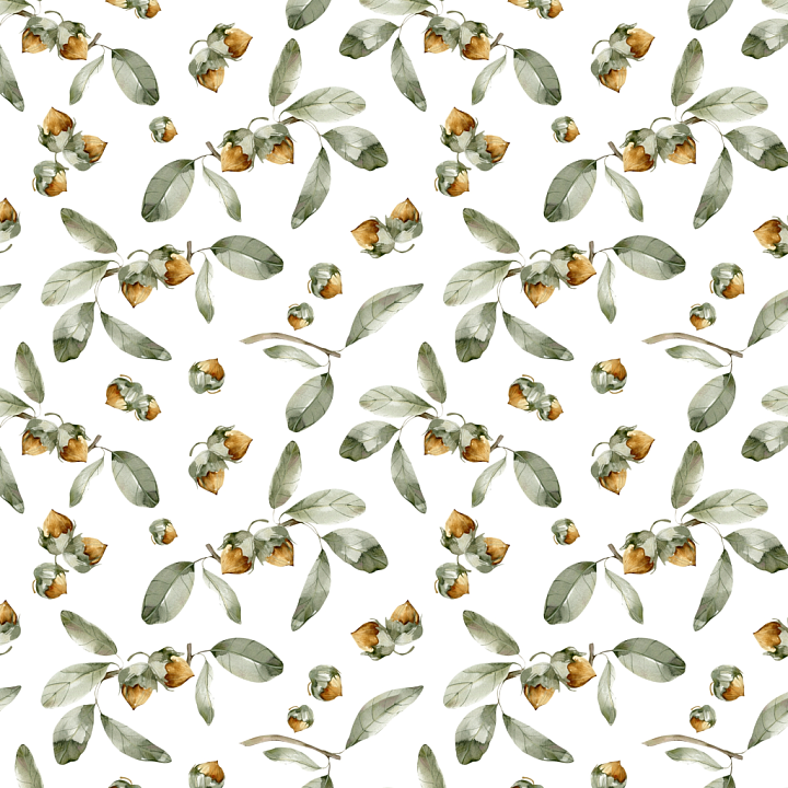 Watercolor Greenery with Soft Leaves and Floral Buds seamless PBR texture preview