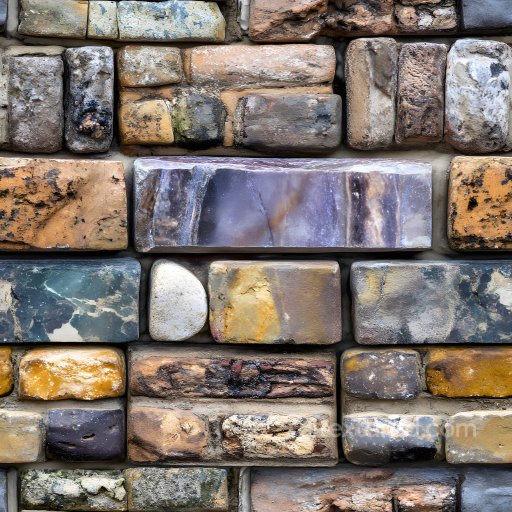 Cracked Multicolor Stone Brick Wall Seamless Texture with Weathered Damage seamless Brick PBR texture
