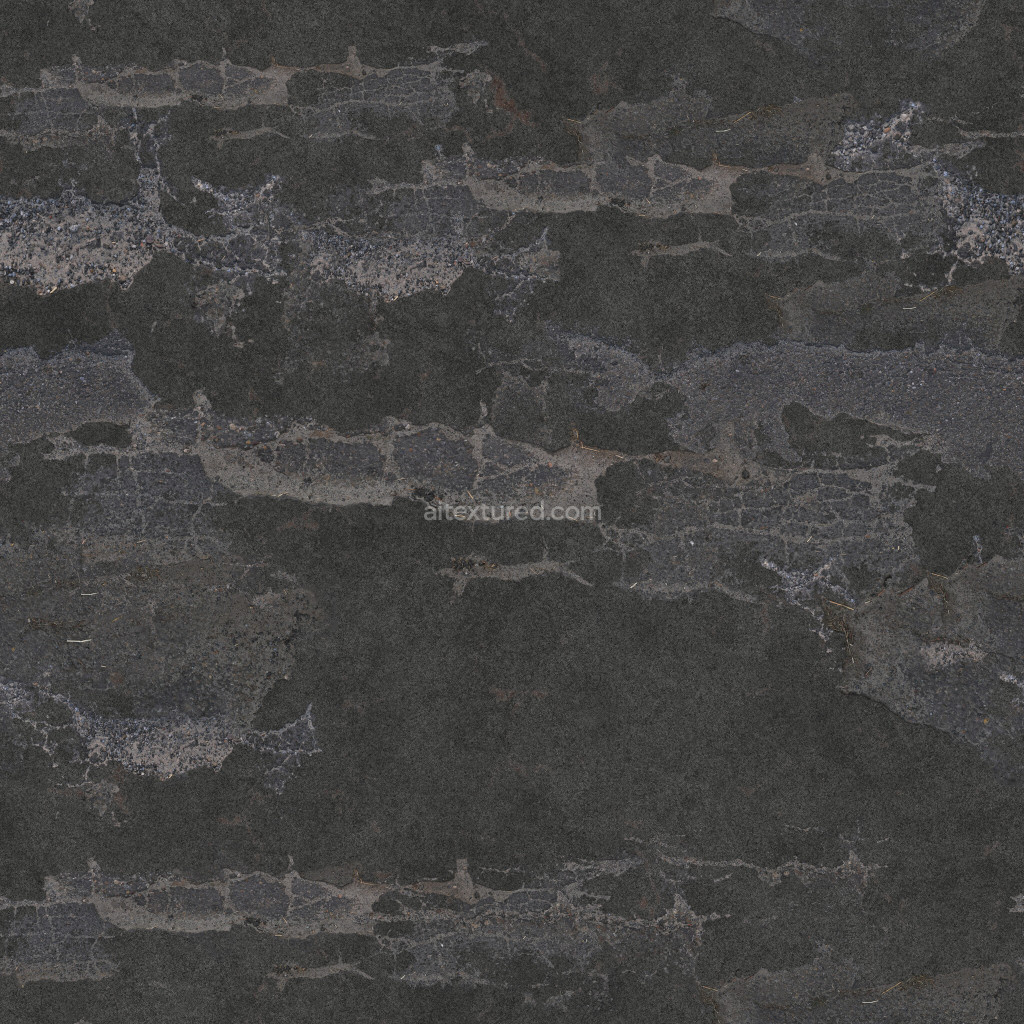 Seamless asphalt PBR texture showing dark rough pavement
