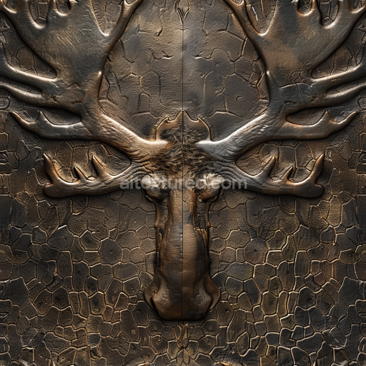 Seamless 3D PBR Cracked Embossed Dark Leather Texture with Deer Motif