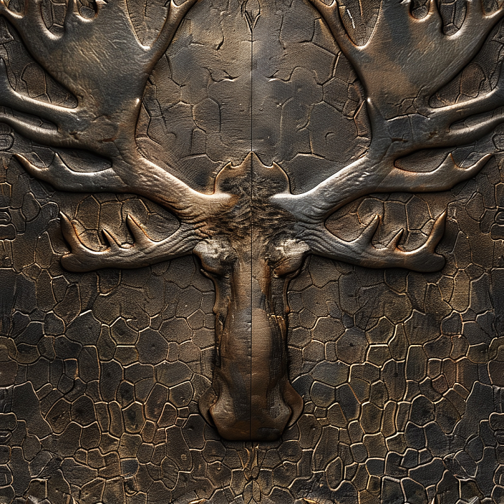 Cracked Embossed Dark Leather with Deer Motif seamless PBR texture preview