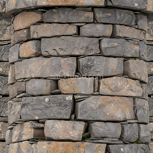 Seamless 3D PBR Texture of Weathered Stone Wall with Natural Moss Details