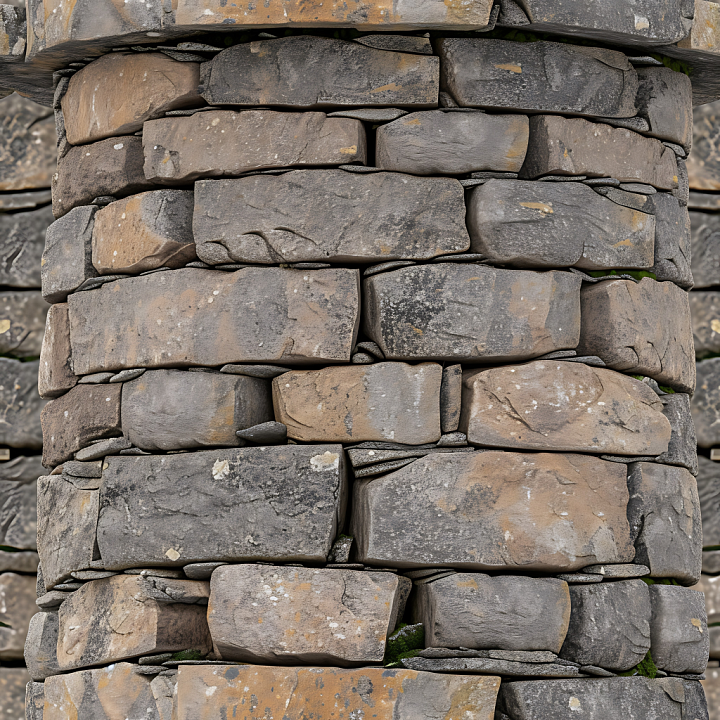 Weathered Stone Wall with Natural Moss Details seamless PBR texture preview