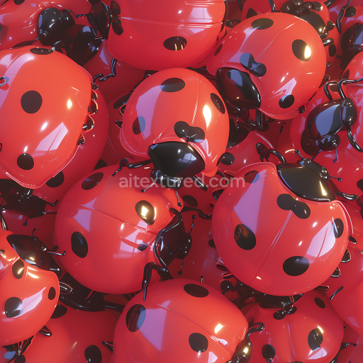Seamless 3D Inflated PBR Texture Featuring Glossy Red Ladybug Shells with Black Spots