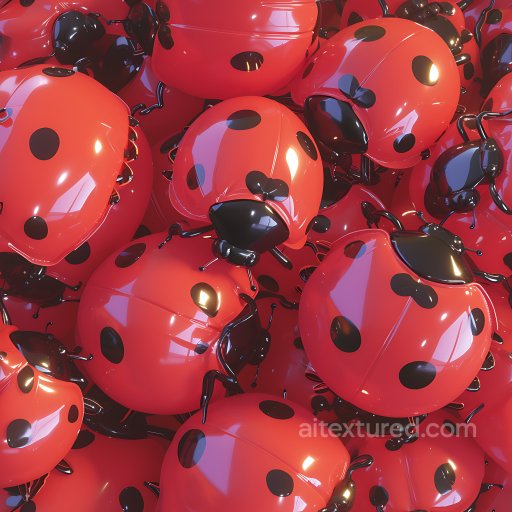 Inflated PBR Texture Featuring Glossy Red Ladybug Shells with Black Spots seamless Inflated PBR texture