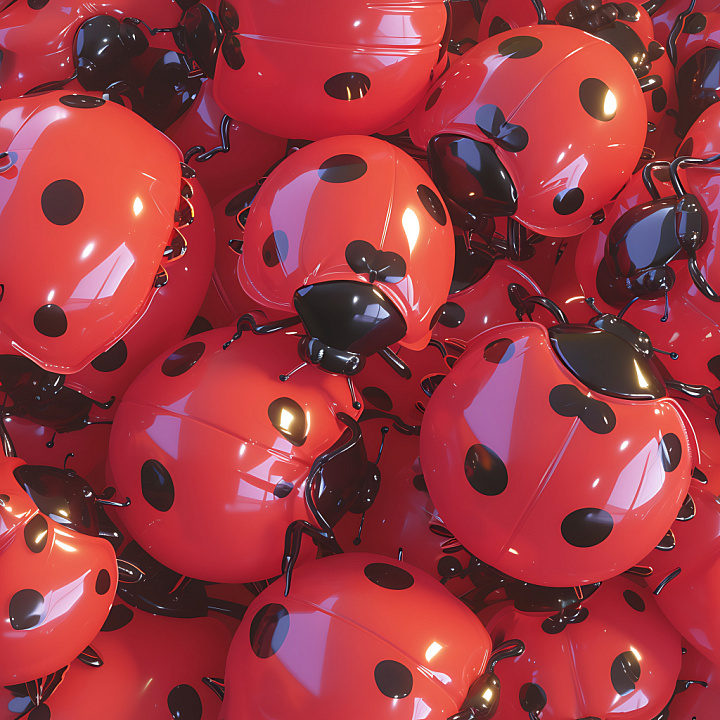 Inflated of Glossy Red Ladybug Vinyl with Black Spots seamless PBR texture preview
