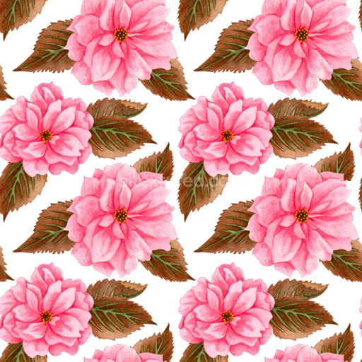 Seamless 3D PBR Texture of Pink Flower Fabric with Leaf Motifs
