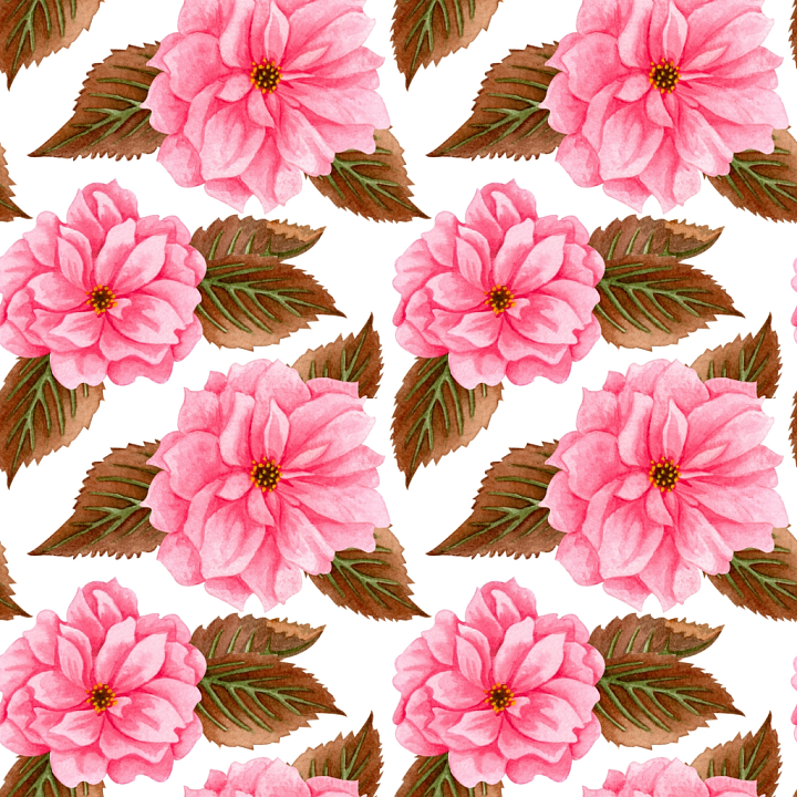 Pink Flower Fabric with Leaf Motifs seamless PBR texture preview