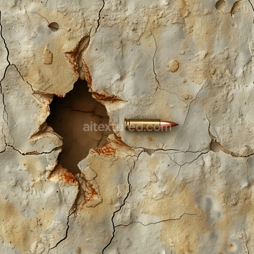 Seamless 3D Cracked and Bullet-Holed Plaster PBR Texture in Beige Tones