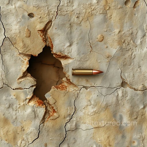 Cracked and Bullet-Holed Plaster PBR Texture in Beige Tones seamless Cracked & Holes PBR texture
