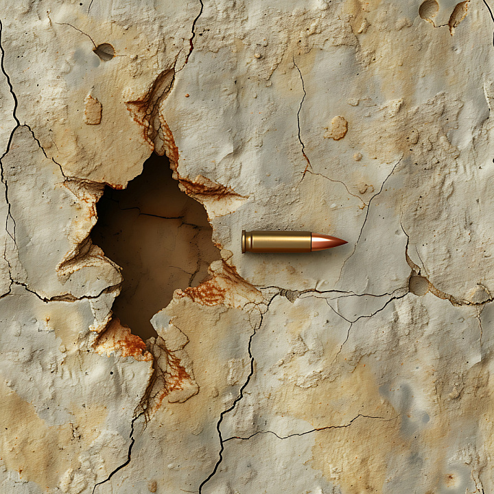 Cracked and Bullet-Holed Plaster in Beige Tones seamless PBR texture preview
