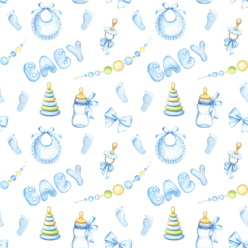 Seamless 3D PBR Baby Boy Themed Pattern Texture in Soft Blue Tones