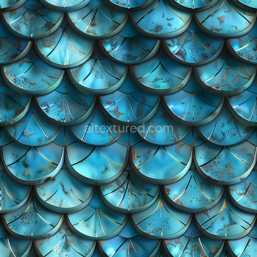 Seamless 3D PBR Texture of Glossy Blue Overlapping Scales with Weathered Details