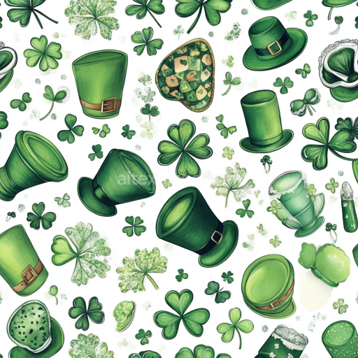 Seamless 3D PBR Texture Featuring St Patrick's Green Hats and Shamrocks