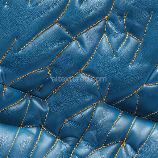 Seamless 3D Blue Quilted Leather PBR Texture Featuring Detailed Pattern and Prominent Stitching