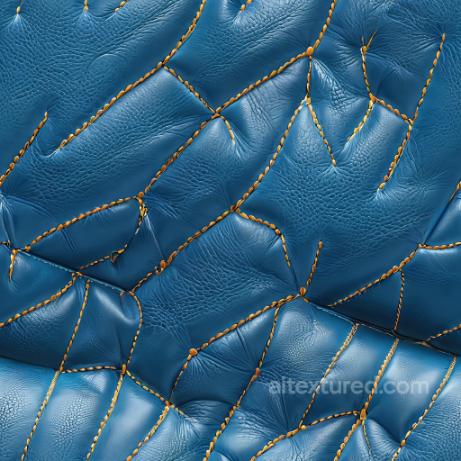 Blue Quilted Leather PBR Texture Featuring Detailed Pattern and Prominent Stitching seamless Leather PBR texture