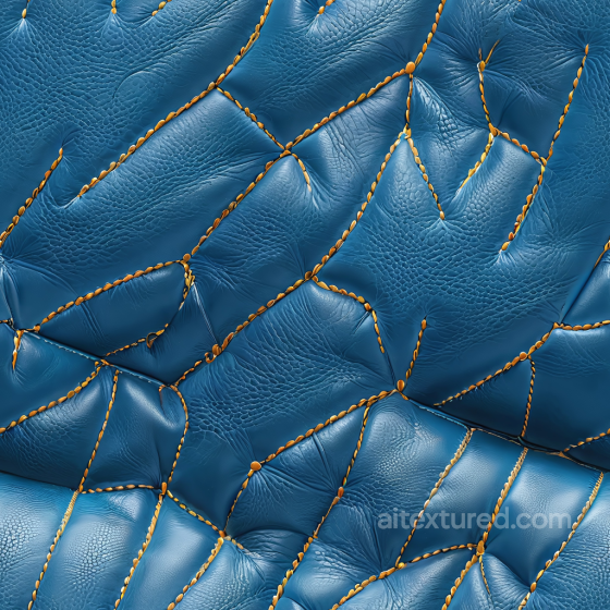 Blue Quilted Leather PBR Texture Featuring Detailed Pattern and Prominent Stitching Leather texture preview